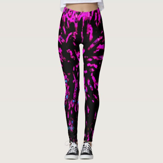 Hot Pink en Black Abstract, persoonlijke naam Leggings (Voorkant)