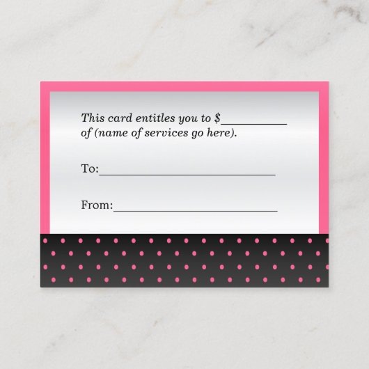 Hot Pink en Black Cadeaubon Kortingskaartje (Achterkant)