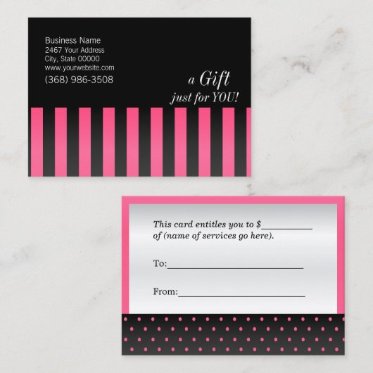 Hot Pink en Black Cadeaubon Kortingskaartje (Voorkant / Achterkant)