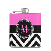 Hot Pink en Black Chevron Monogram Heupfles (Voorkant)