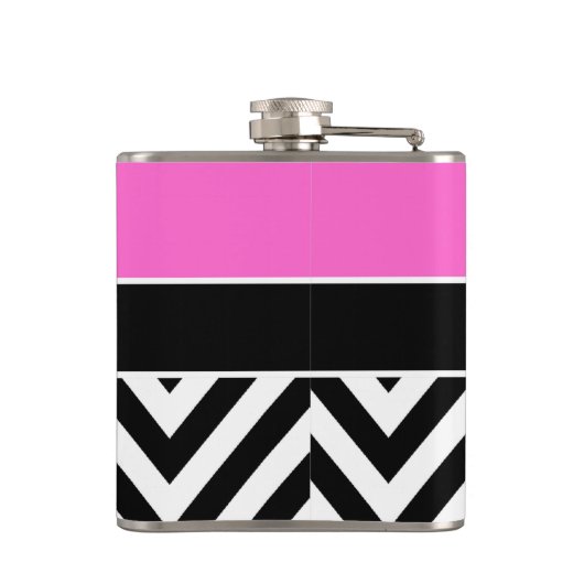 Hot Pink en Black Chevron Monogram Heupfles (Achterkant)