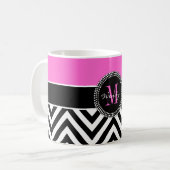 Hot Pink en Black Chevron Monogram Koffiemok (Voorkant links)