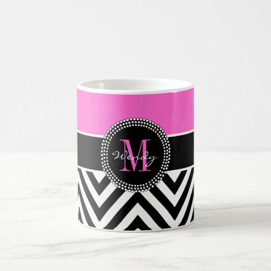 Hot Pink en Black Chevron Monogram Koffiemok (Center)