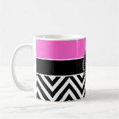 Hot Pink en Black Chevron Monogram Koffiemok (Links)