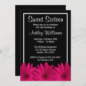Hot Pink en Black Daisy Sweet 16 Kaart (Voorkant / Achterkant)