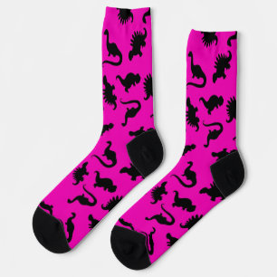 Hot Pink en Black Dinosaur Silhouette Sokken