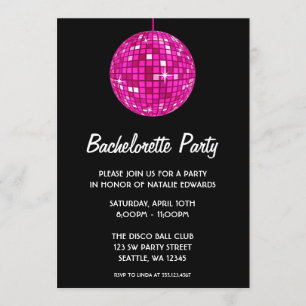 Hot Pink en Black Disco Ball Bachelorette Party Kaart
