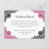 Hot Pink en Black Floral Lace Wedding Details Informatiekaartje (Voorkant)