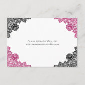 Hot Pink en Black Floral Lace Wedding Details Informatiekaartje (Achterkant)