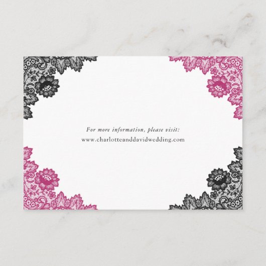 Hot Pink en Black Floral Lace Wedding Details Informatiekaartje (Achterkant)