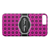 Hot Pink en Black Floral Tegel op maat Case-Mate iPhone Case (Achterkant (Horizontaal))