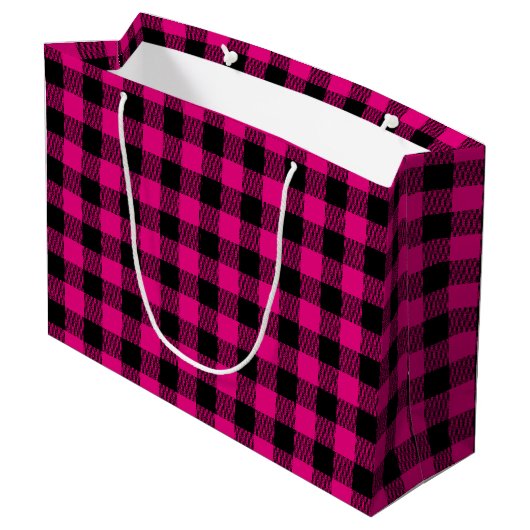 Hot Pink en Black Gingham Pset Groot Cadeauzakje (Achterkant Gekanteld)