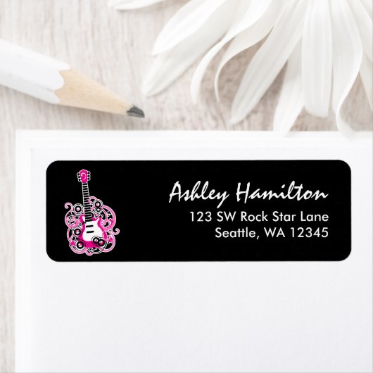 Hot Pink en Black Guitar Rock Star Etiket (Insitu)