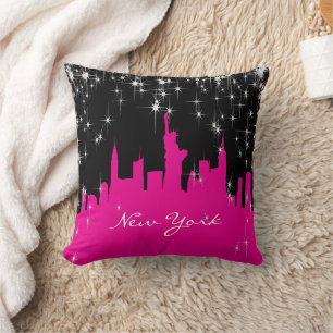 Hot Pink en Black New York Skyline Kussen