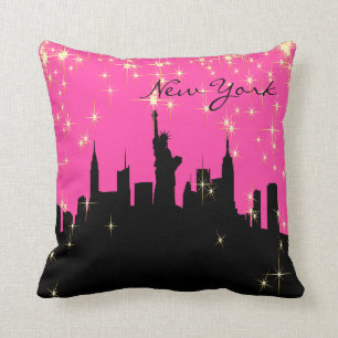 Hot Pink en Black New York Skyline Kussen