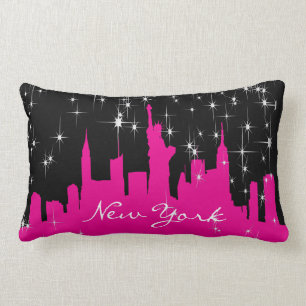 Hot Pink en Black New York Starry Skyline Kussen