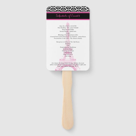 Hot Pink en Black Paris Quinceanera Programma Handwaaier (Achterkant)