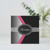 Hot Pink en Black Party Kaart (Staand voorkant)