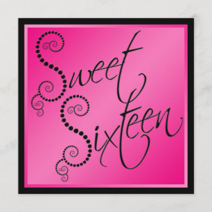Hot Pink en Black Pearls Sweet Sixteen-uitnodiging Kaart