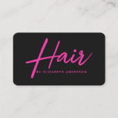 Hot Pink en Black Retro Script Haarstylist Visitekaartje (Voorkant)