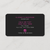 Hot Pink en Black Retro Script Haarstylist Visitekaartje (Achterkant)