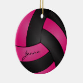 Hot Pink en Black Volleyball | DIY-naam Keramisch Ornament (Rechts)
