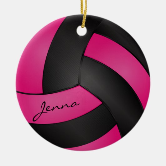 Hot Pink en Black Volleyball | DIY-naam Keramisch Ornament (Voorkant)