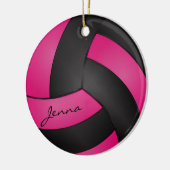 Hot Pink en Black Volleyball | DIY-naam Keramisch Ornament (Links)