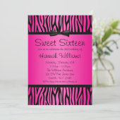 Hot Pink en Black Zebra Bow Sweet 16-dag Kaart (Staand voorkant)
