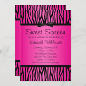 Hot Pink en Black Zebra Bow Sweet 16-dag Kaart (Voorkant / Achterkant)
