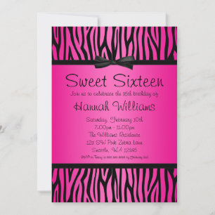 Hot Pink en Black Zebra Bow Sweet 16-dag Kaart