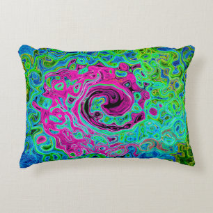 Hot Pink en Blue Groovy Abstract Retro Swirl Accent Kussen