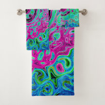 Hot Pink en Blue Groovy Abstract Retro Swirl
