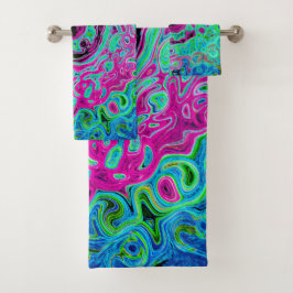 Hot Pink en Blue Groovy Abstract Retro Swirl Bad Handdoek