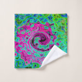 Hot Pink en Blue Groovy Abstract Retro Swirl Bad Handdoek (Wasdoekje)