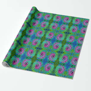 Hot Pink en Blue Groovy Abstract Retro Swirl Cadeaupapier