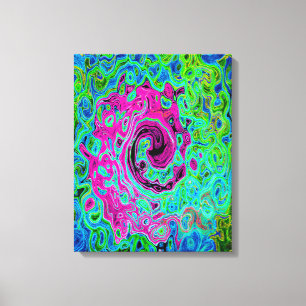 Hot Pink en Blue Groovy Abstract Retro Swirl Canvas Afdruk