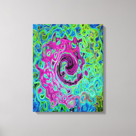 Hot Pink en Blue Groovy Abstract Retro Swirl Canvas Afdruk (Voorkant)