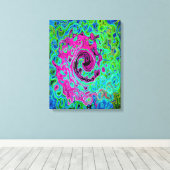 Hot Pink en Blue Groovy Abstract Retro Swirl Canvas Afdruk (Insitu (Houten vloer))