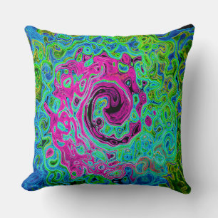 Hot Pink en Blue Groovy Abstract Retro Swirl Kussen