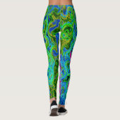 Hot Pink en Blue Groovy Abstract Retro Swirl Leggings (Achterkant)