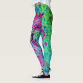 Hot Pink en Blue Groovy Abstract Retro Swirl Leggings (Links)