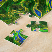 Hot Pink en Blue Groovy Abstract Retro Swirl Legpuzzel (Zijkant)