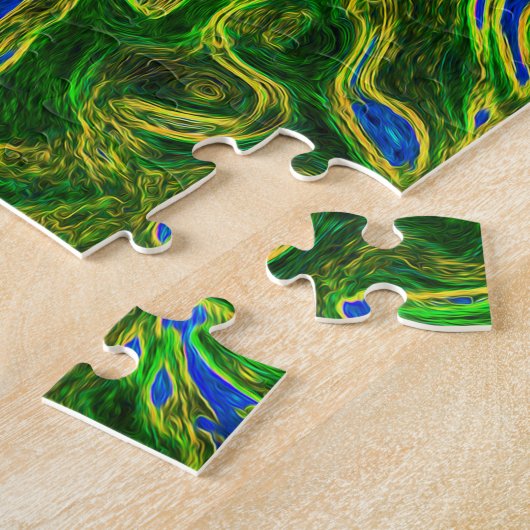 Hot Pink en Blue Groovy Abstract Retro Swirl Legpuzzel (Zijkant)