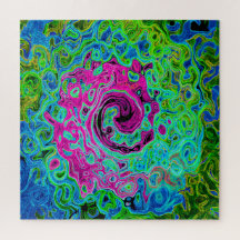 Hot Pink en Blue Groovy Abstract Retro Swirl
