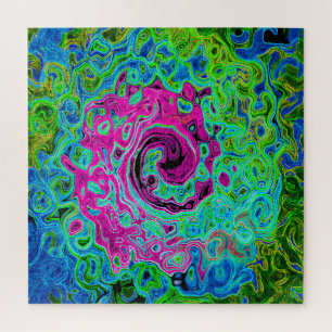 Hot Pink en Blue Groovy Abstract Retro Swirl Legpuzzel
