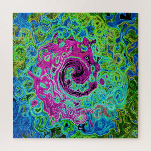 Hot Pink en Blue Groovy Abstract Retro Swirl Legpuzzel (Verticaal)