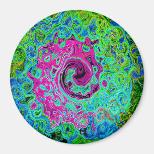 Hot Pink en Blue Groovy Abstract Retro Swirl Magneet