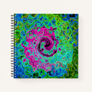 Hot Pink en Blue Groovy Abstract Retro Swirl Notitieboek