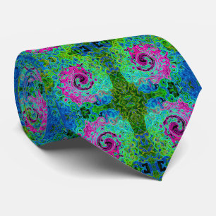 Hot Pink en Blue Groovy Abstract Retro Swirl Stropdas